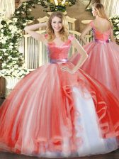 Fabulous Watermelon Red Zipper V-neck Ruffles Quinceanera Dresses Organza Sleeveless