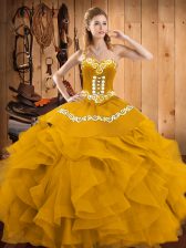 Captivating Sleeveless Lace Up Floor Length Embroidery and Ruffles Quince Ball Gowns