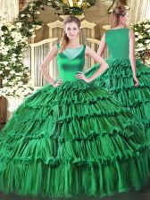 Flirting Sleeveless Floor Length Beading and Ruffled Layers Side Zipper Sweet 16 Dress with Turquoise