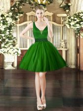 Elegant Dark Green Lace Up Prom Party Dress Beading Sleeveless Mini Length
