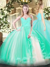  Turquoise Spaghetti Straps Neckline Ruffles Quinceanera Gown Sleeveless Zipper