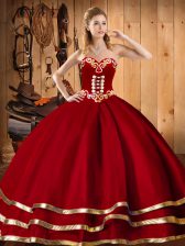  Red Sweetheart Lace Up Embroidery Quinceanera Gown Sleeveless