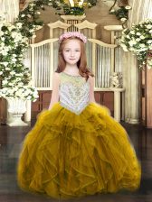  Floor Length Gold Kids Formal Wear Scoop Sleeveless Zipper