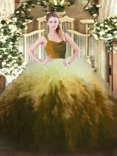 Exceptional Multi-color Ball Gowns Tulle Straps Sleeveless Ruffles Floor Length Zipper Quinceanera Gowns