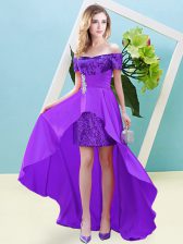 Classical Elastic Woven Satin and Sequined Short Sleeves High Low Homecoming Dress and Beading