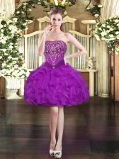  Mini Length Ball Gowns Sleeveless Purple Evening Dress Lace Up