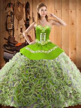  Multi-color Sweetheart Lace Up Embroidery 15 Quinceanera Dress Sweep Train Sleeveless