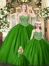 Popular Green Sleeveless Beading Floor Length Ball Gown Prom Dress