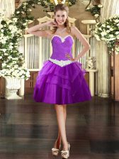 Eye-catching Sweetheart Sleeveless Tulle Prom Evening Gown Appliques and Ruffled Layers Lace Up