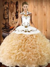  Floor Length Lace Up Sweet 16 Dresses Champagne for Military Ball and Sweet 16 and Quinceanera with Embroidery