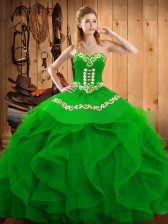  Sweetheart Sleeveless Lace Up Sweet 16 Quinceanera Dress Green Organza