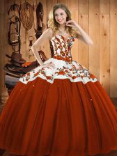 Romantic Sweetheart Sleeveless Satin and Tulle Vestidos de Quinceanera Embroidery Lace Up