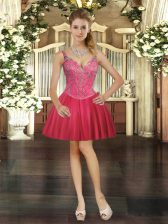 Excellent Red Ball Gowns Beading Homecoming Dress Lace Up Tulle Sleeveless Mini Length