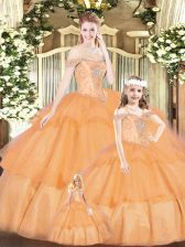  Floor Length Orange Red Quinceanera Dress Tulle Sleeveless Beading