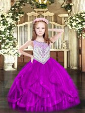 Low Price Sleeveless Zipper Floor Length Beading and Ruffles Pageant Dress for Womens