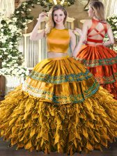 Fabulous Floor Length Two Pieces Sleeveless Brown Sweet 16 Dresses Criss Cross