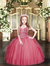 Wonderful Sleeveless Lace Up Floor Length Beading and Ruffles Girls Pageant Dresses