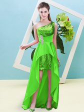 Colorful One Shoulder Sleeveless Elastic Woven Satin and Sequined Homecoming Dress Beading and Sequins Lace Up
