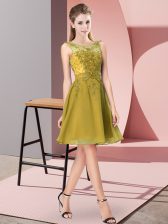  Olive Green Sleeveless Chiffon Zipper Court Dresses for Sweet 16 for Prom and Party and Wedding Party