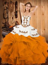  Sleeveless Lace Up Floor Length Embroidery and Ruffles 15 Quinceanera Dress