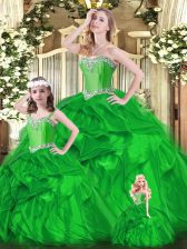 Discount Green Organza Lace Up Sweet 16 Quinceanera Dress Sleeveless Floor Length Beading and Ruffles