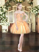  Orange Red Lace Up Off The Shoulder Beading and Ruffles Homecoming Dress Tulle Sleeveless