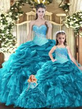 Classical Sweetheart Sleeveless Tulle 15th Birthday Dress Beading and Ruffles and Ruching and Pick Ups Lace Up