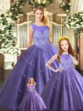  Floor Length Lavender Quinceanera Dresses Tulle Sleeveless Beading