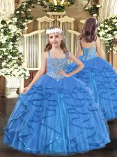  Baby Blue Straps Neckline Beading and Ruffles Kids Formal Wear Sleeveless Lace Up