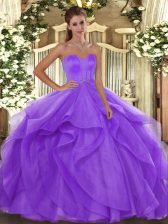  Sweetheart Sleeveless Tulle Quinceanera Dresses Beading and Ruffles Lace Up