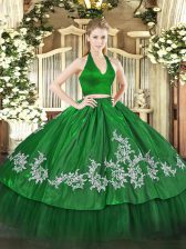  Appliques Quince Ball Gowns Green Zipper Sleeveless Floor Length