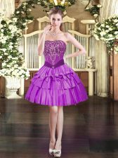 Dramatic Mini Length Purple Homecoming Dress Organza Sleeveless Beading