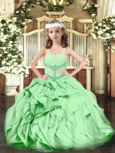  Organza Straps Sleeveless Lace Up Beading and Ruffles Kids Formal Wear in Green