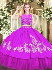 Fantastic Two Pieces Ball Gown Prom Dress Red Scoop Tulle Sleeveless Floor Length Zipper