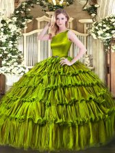  Scoop Sleeveless Organza Ball Gown Prom Dress Ruffled Layers Clasp Handle