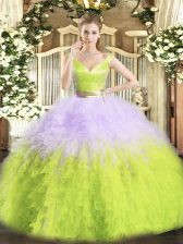  Organza V-neck Sleeveless Zipper Ruffles 15 Quinceanera Dress in Multi-color