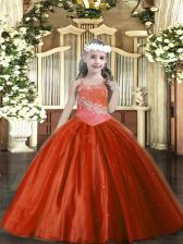  Floor Length Rust Red Pageant Dress Womens Straps Sleeveless Lace Up