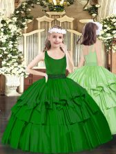  Dark Green Sleeveless Organza Zipper Child Pageant Dress for Party and Quinceanera