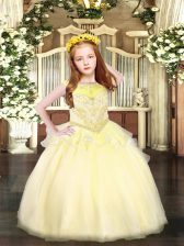  Light Yellow Organza Zipper Glitz Pageant Dress Sleeveless Floor Length Beading