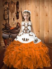 Latest Sleeveless Embroidery and Ruffles Lace Up Kids Formal Wear