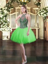 Customized Ball Gowns Beading Dress for Prom Lace Up Tulle Sleeveless Mini Length