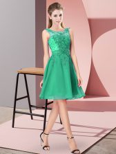 Stylish Empire Court Dresses for Sweet 16 Turquoise Scoop Chiffon Sleeveless Knee Length Zipper