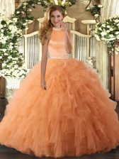 Cute Orange Halter Top Backless Beading and Ruffles Vestidos de Quinceanera Sleeveless