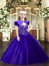 Elegant Tulle Sleeveless Floor Length Kids Formal Wear and Beading