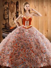 Noble Multi-color Sleeveless Satin and Fabric With Rolling Flowers Sweep Train Lace Up Sweet 16 Quinceanera Dress for Military Ball and Sweet 16 and Quinceanera