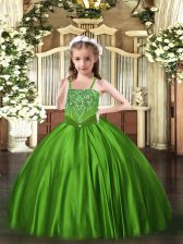  Straps Sleeveless Satin Glitz Pageant Dress Beading Lace Up