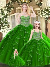  Sleeveless Lace Up Floor Length Beading and Ruffles Sweet 16 Quinceanera Dress