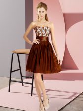 Admirable Empire Evening Dress Brown Sweetheart Chiffon Sleeveless Mini Length Zipper