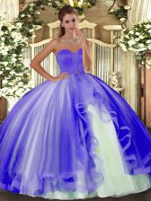 Sweet Sleeveless Tulle Floor Length Lace Up Quinceanera Dresses in Lavender with Beading