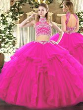  Sleeveless Backless Floor Length Beading and Ruffles Quince Ball Gowns